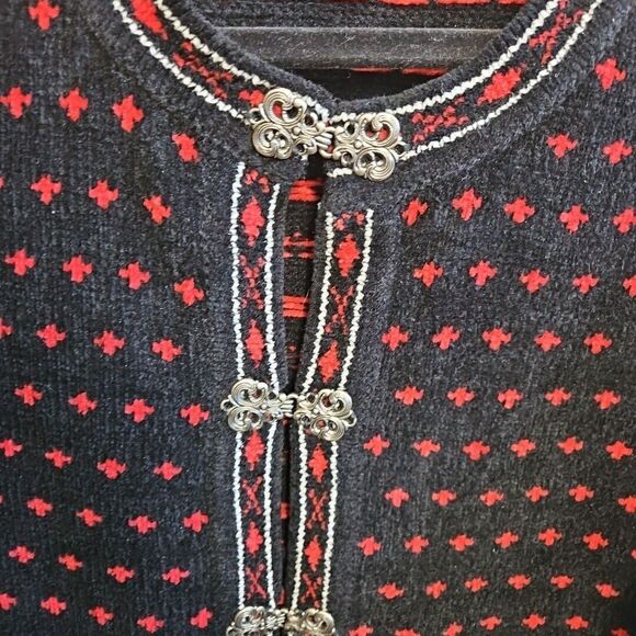 Croft &barrow Cardigan Sweater Christmas Sz Med black red soft - Picture 2 of 10